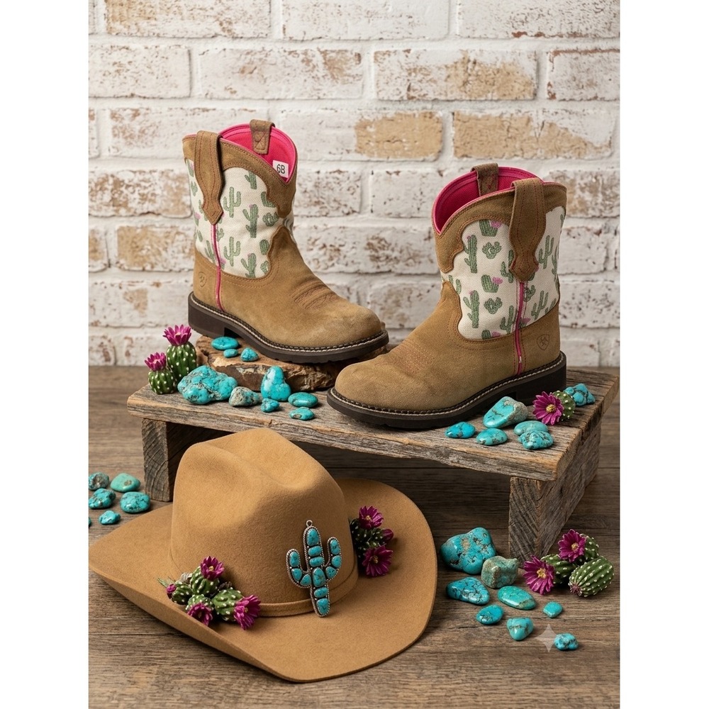 Ariat Fatbaby Heritage Dapper Cactus Tan Suede Western Boots boho festival  6B‎
